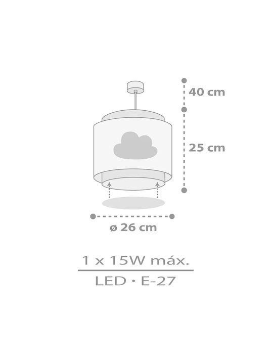 Ango Kids Plastic Single Ceiling Light E27 Baby Dreams Gray 15W 26x25cm