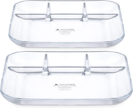 Navaris Glass Dessert Divided Serving Plate with 4 Slots Transparent 25.4x25.4x2.8cm