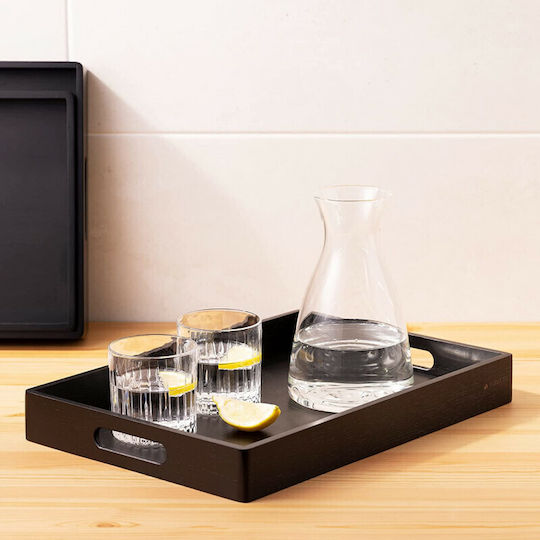 Navaris Bambus Dreptunghiular Tavă de Servire din Bamboo cu Mânere în Culoare Negru 53446.03.01 3buc