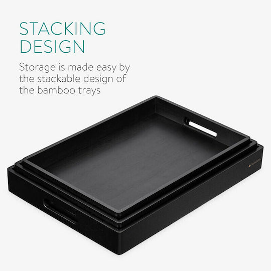 Navaris Bambus Dreptunghiular Tavă de Servire din Bamboo cu Mânere în Culoare Negru 53446.03.01 3buc