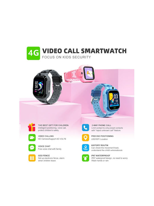 motto4u Kinder-Smartwatch 4G Mit GPS & Kamera Schwarz