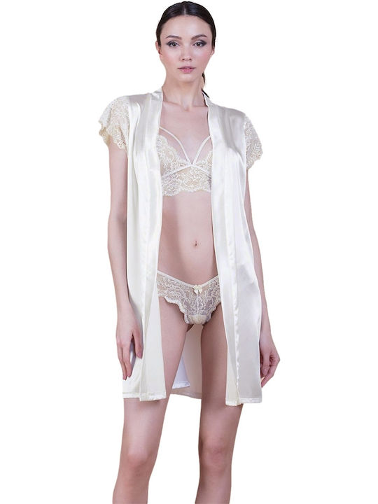 Milena by Paris Bridal Women's Satin Robe Ivory 5277