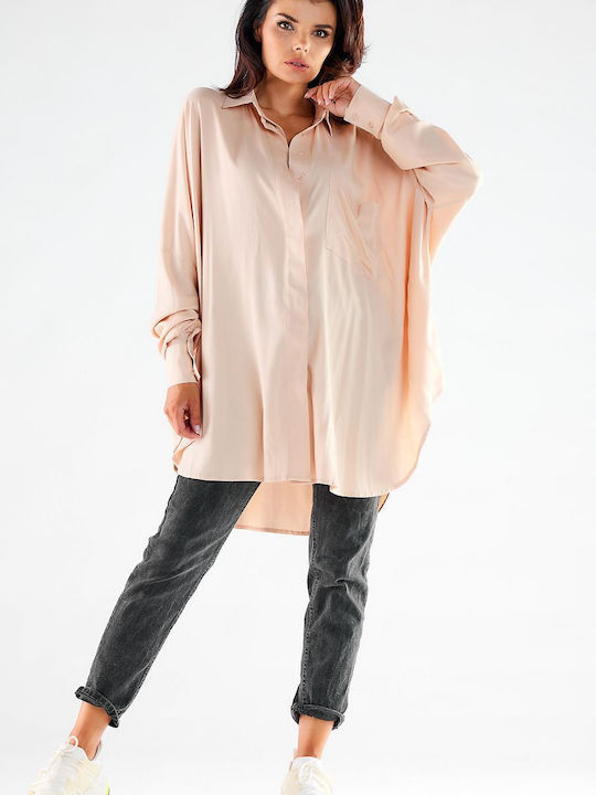 Awama A528 Women's Monochrome Long Sleeve Shirt Beige