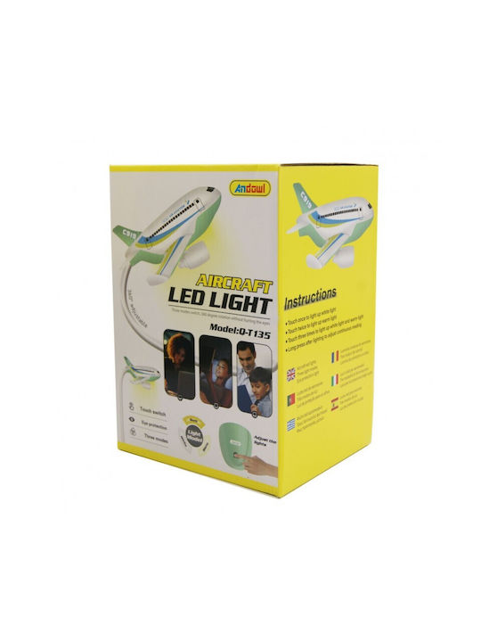 Andowl Led Παιδικό Φωτιστικό Γραφείου Αφής Αεροσκάφος Πράσινο