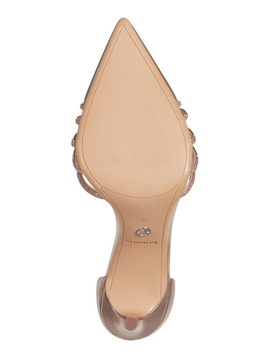 Spitze Zehen Pumps mit Riemen Rosa Gold