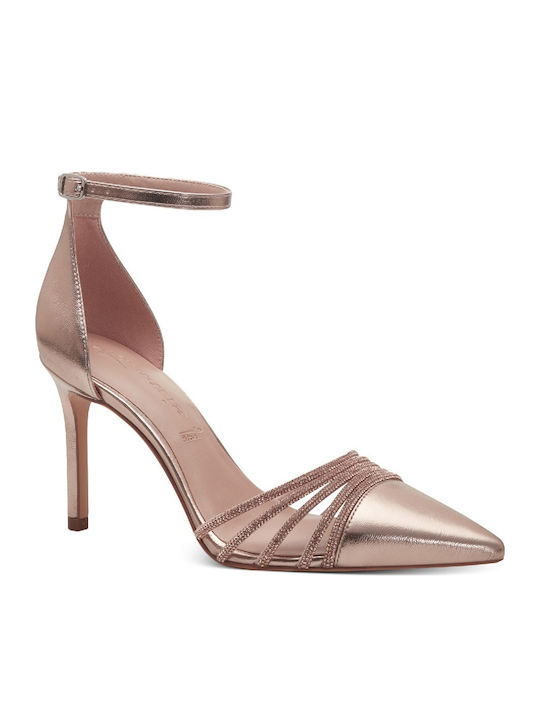 Spitze Zehen Pumps mit Riemen Rosa Gold