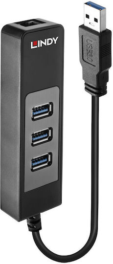 Lindy USB Hub 3 Ports USB 3.1 with USB-A Connection Ethernet