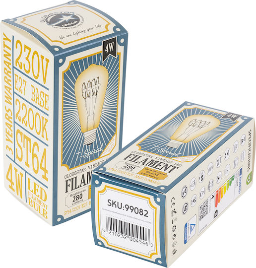 GloboStar LED Bulb 4W 140mm for Socket E27 and Shape ST64 Warm White 280lm Dimmable