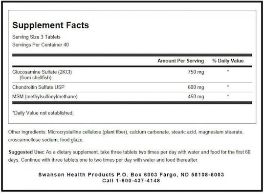 Swanson Glucosamine Chondroitin MSM Supplement for Joint & Bone Health 120 tabs