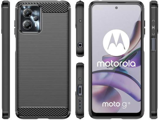 Techsuit Carbon Задна корица Силикон Черен (Moto G13)