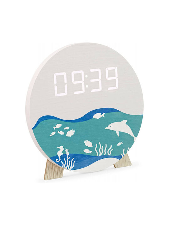 Navaris Design Ocean Ceas De Masă Digital Led Din Lemn Alb 58958.03