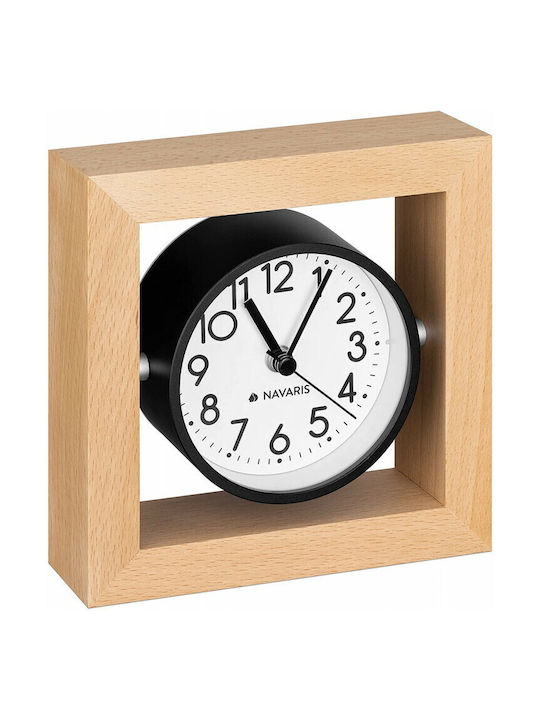 Navaris Design Square Tabletop Clock with Indicators Wooden with Alarm Clock Brown 54473.24.02