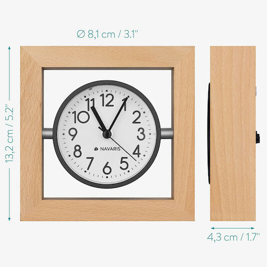 Navaris Design Square Tabletop Clock with Indicators Wooden with Alarm Clock Brown 54473.24.02