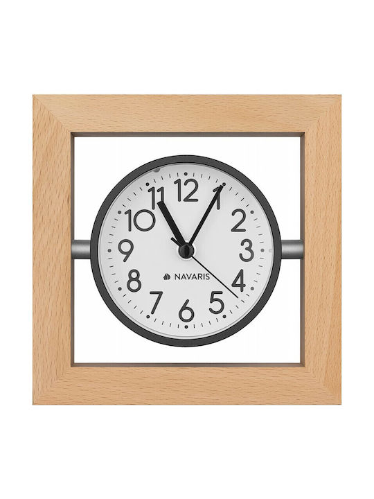 Navaris Design Square Tabletop Clock with Indicators Wooden with Alarm Clock Brown 54473.24.02