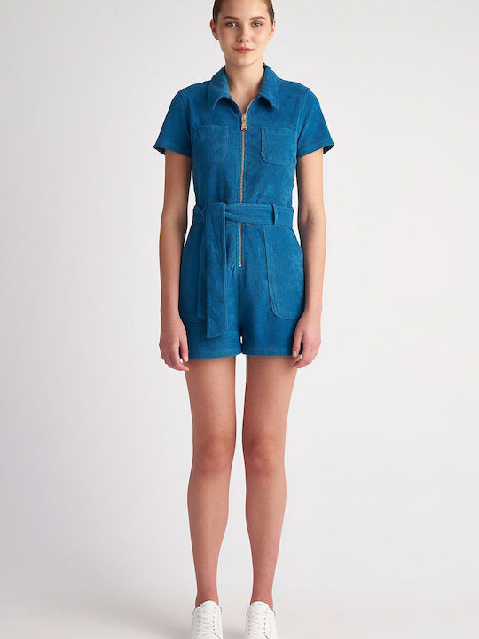 Women's Short Sleeve One-piece Shorts Blue