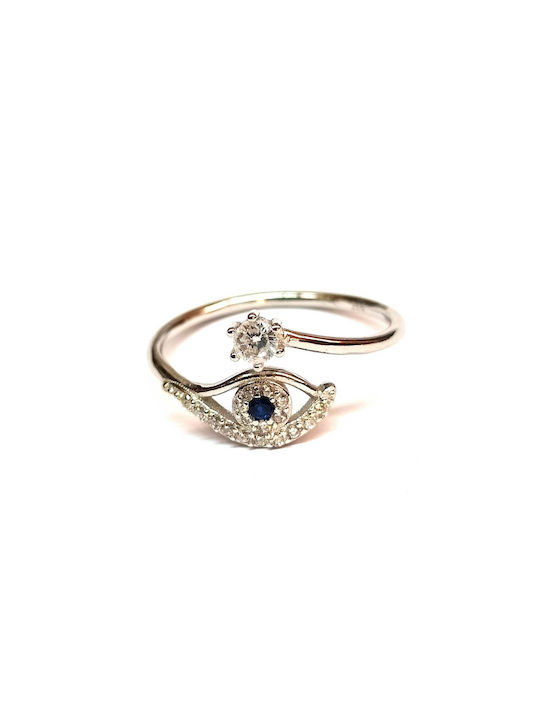 Silver chevalier ring with a diamond eye blinking