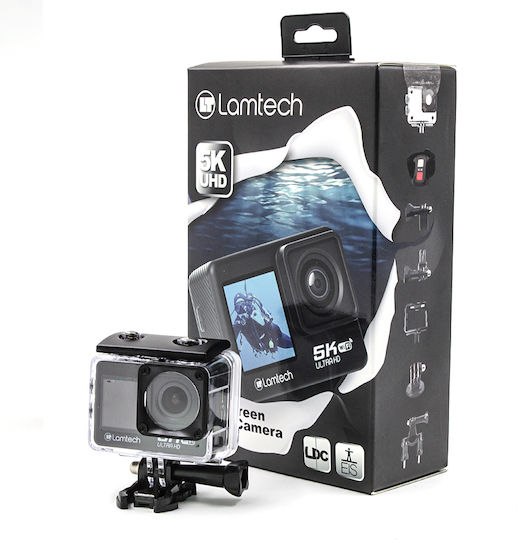 Lamtech LAM113232 Екшън камера 5K Водоустойчива (с Калъф) с Екран 2" и Wi-Fi Черна