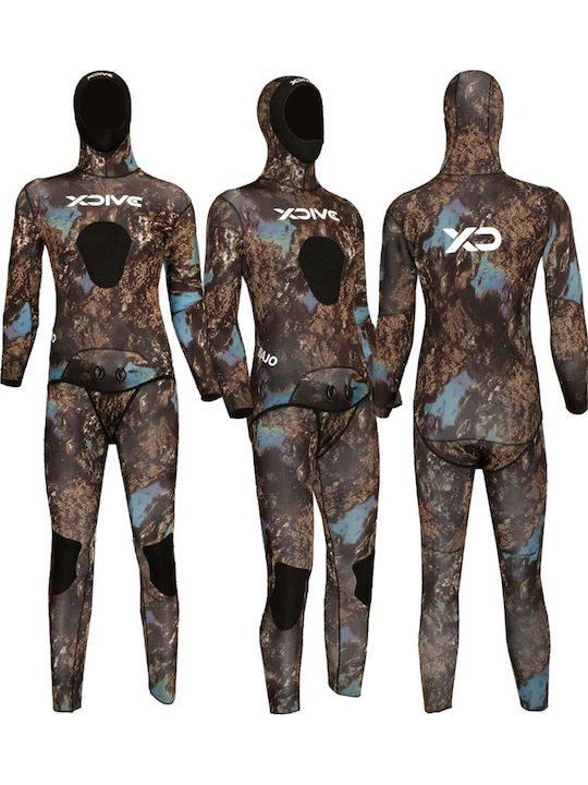 XDive Bajo Divisible Wetsuit Shaved with Chest Pad for Speargun Brown Camouflage 3mm