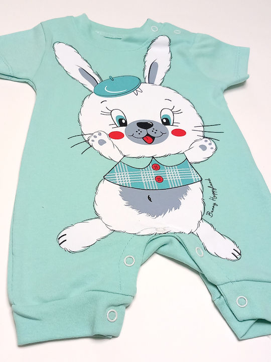 Baby short-sleeved turquoise overalls "Bunny"