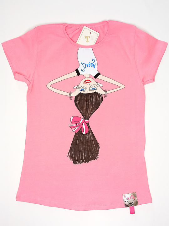 Short-sleeved blouse set pink-colour black "Angel"