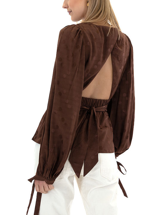 Women's Summer Blouse Long Sleeve Brown