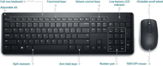 Dell KM3322W Fără fir Set tastatură și mouse Greacă