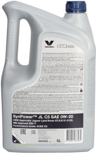 Valvoline Synpower Jl C5 Συνθετικό Λάδι Αυτοκινήτου 0W-20 5lt