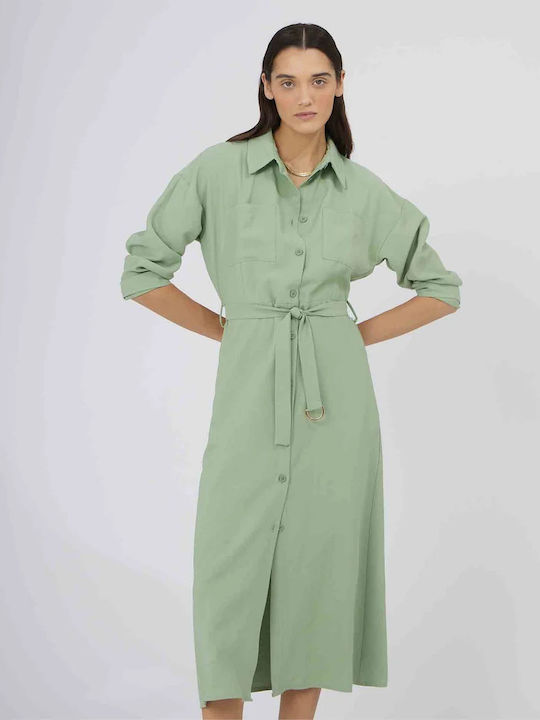Sommer Midi Hemdkleid Kleid Grün