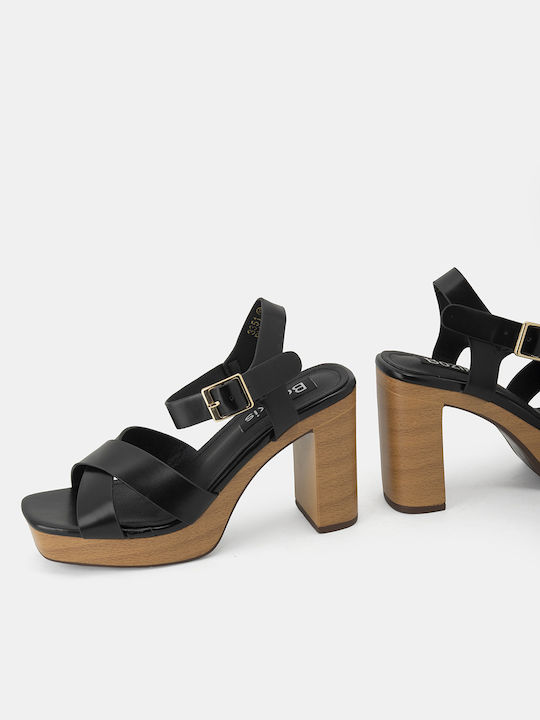 Bozikis Platform Women's Sandals K23-310-6876 with Ankle Strap Black with Chunky High Heel K23-310-3351-ΜΑΥΡΟ