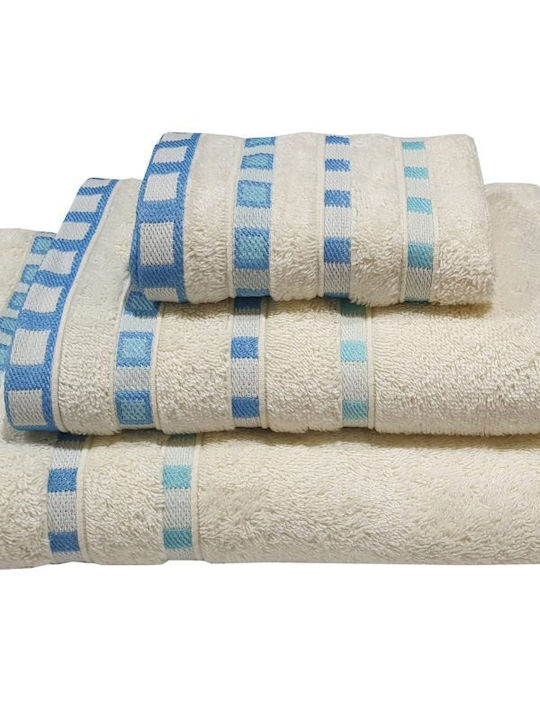 Le Blanc Facecloth Pennié Jacquard Polka Dot 50x90cm Cream-Turquoise Weight 450gr/m²