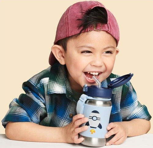 Skip Hop Rocket Kids Water Bottle Stainless Steel with Straw Light Blue 350ml