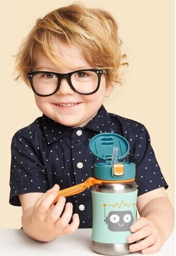 Skip Hop Robot Kids Water Bottle Stainless Steel with Straw Green 350ml