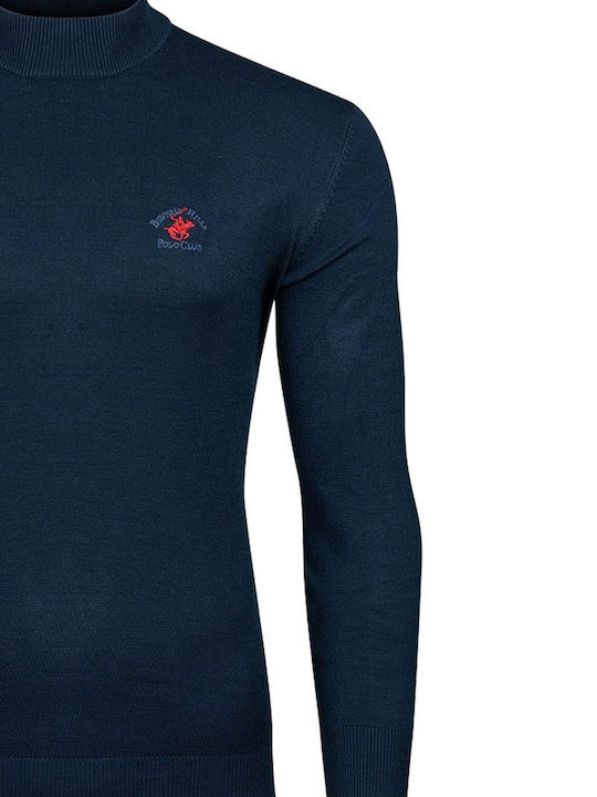 Beverly Hills Polo Club Men's Long Sleeve Sweater Turtleneck Navy Blue