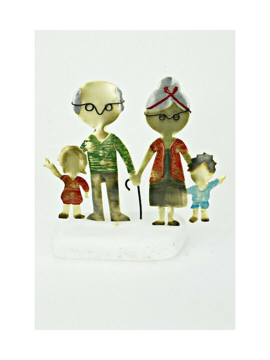 Epilekton Art Decorative Statuette made of Metal Grandmother And Grandfather With Grandchildren Handmade in Colorful 12x12cm 1pcs