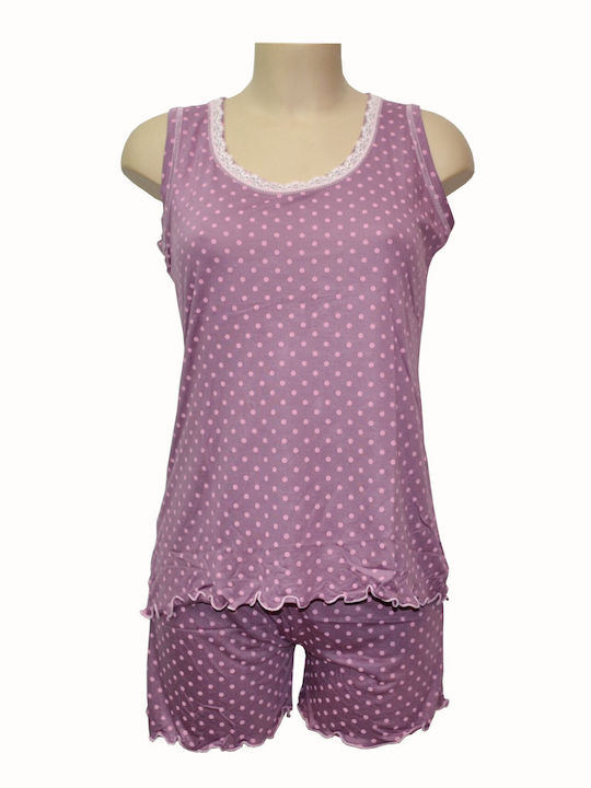 Stil Moda Babydoll Pajama Pajama with Shorts in eggplant polka dot