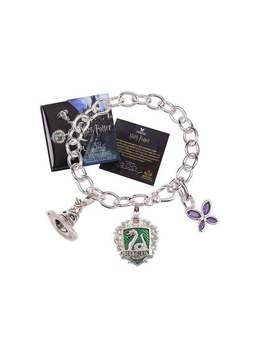 Γυναικείο Βραχιόλι Αλυσίδα Noble Collection Lumos Slytherin Charm Bracelet Harry Potter από Ασήμι