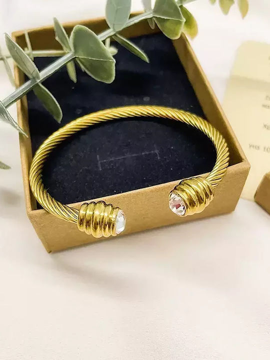 Awear Bracelet Handcuffs made of Steel Gold Plated with Zircon