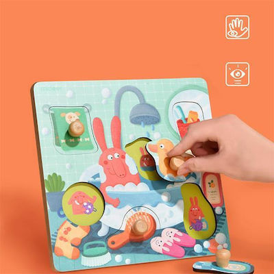 Wooden Kids Peg Puzzle Bath Time 6pcs MiDeer