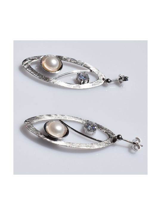 Bizoutaki Earrings made of Silver with Stones & Pearls