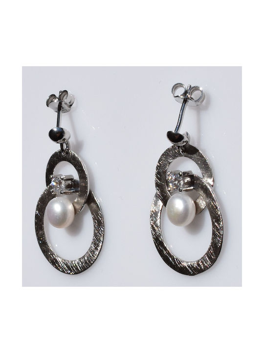 Bizoutaki Earrings made of Silver with Stones & Pearls