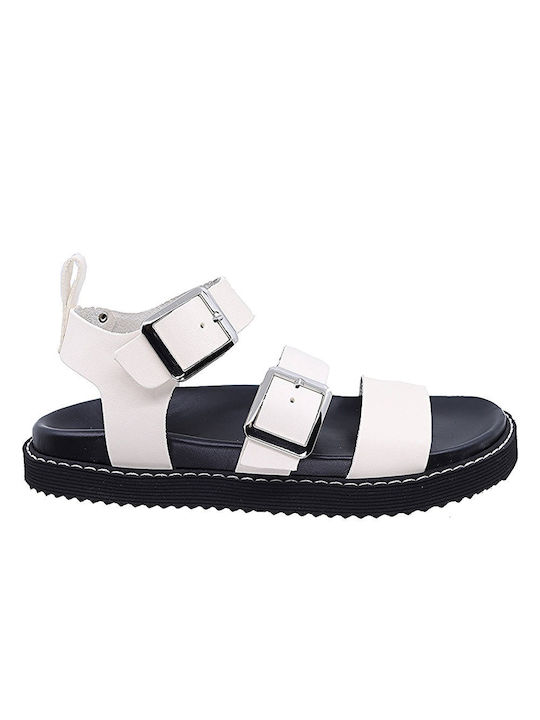 Softies Leather Women's Flat Sandals Anatomic in White Color