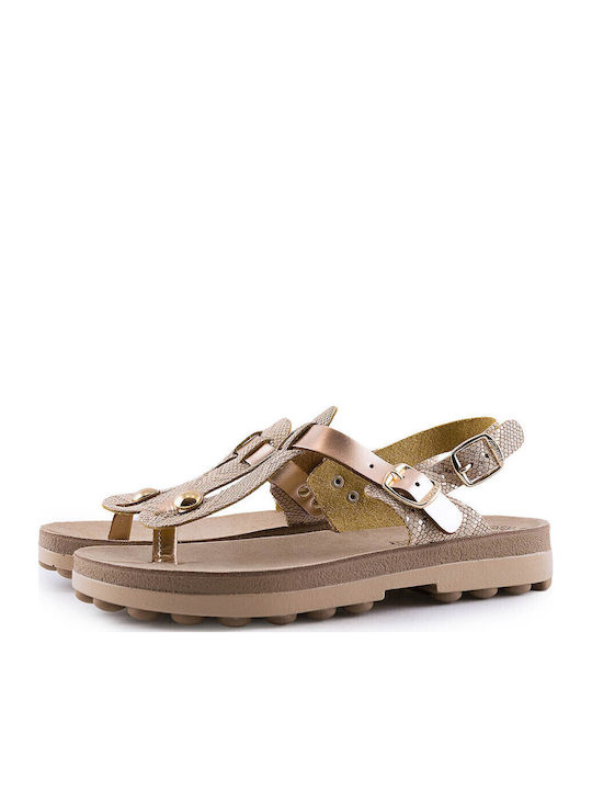 Marlena Leather Women's Flat Sandals Anatomic Rosegold Lizard