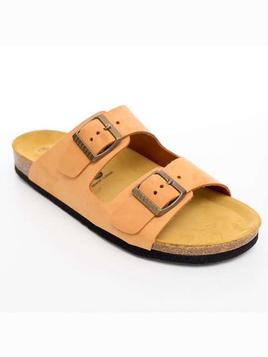 Plakton Leather Women's Flat Sandals in Orange Color