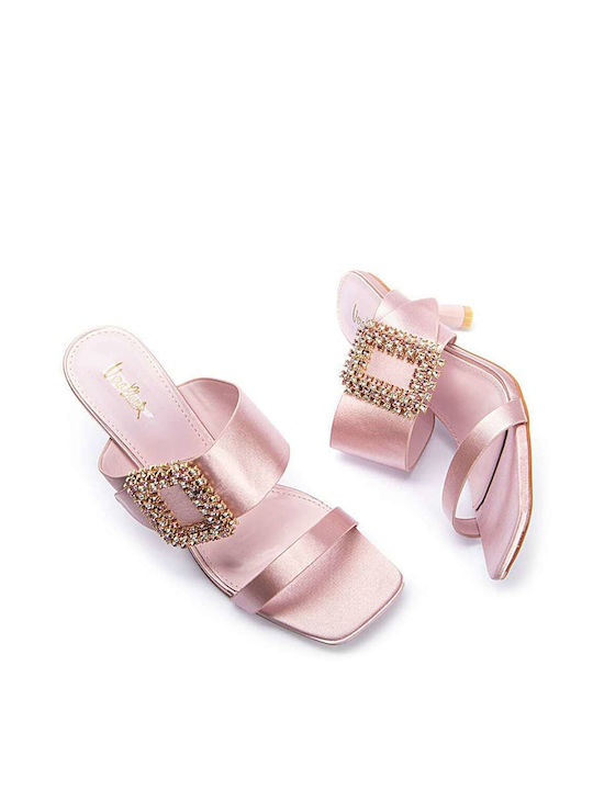 Keep Fred Fabric Women's Sandals with Strass Pink with Thin High Heel HIL-408-PINK