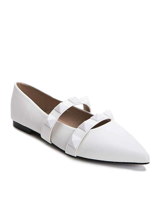 Keep Fred Synthetic Leather Pointy Ballerinas White BAL-650-WHITE