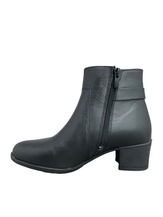 Leather Women's Ankle Boots with Medium Heel Black
