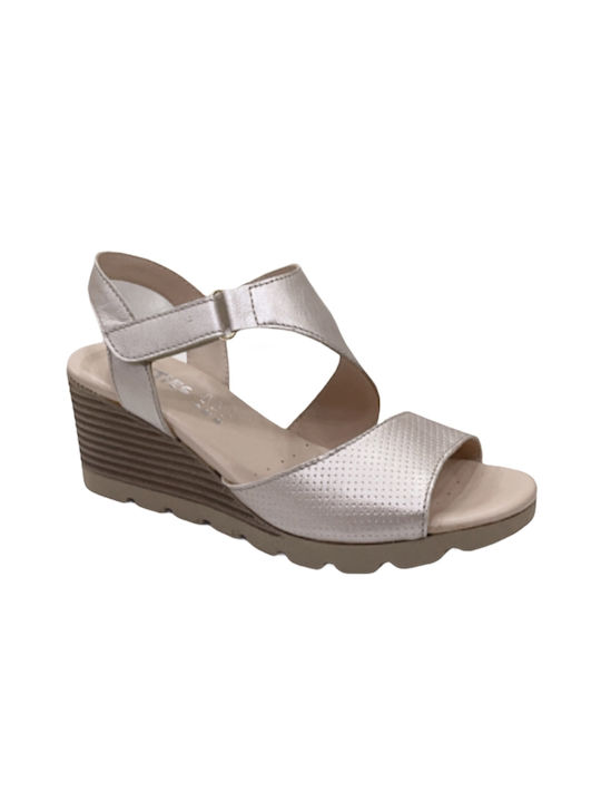 Softies Anatomic Women's Leather Ankle Strap Platforms Beige