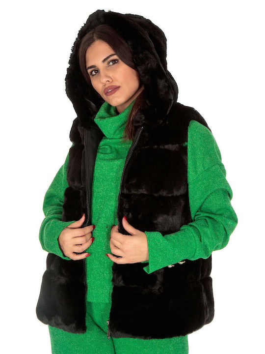 Women's Sleeveless Short Fur Black