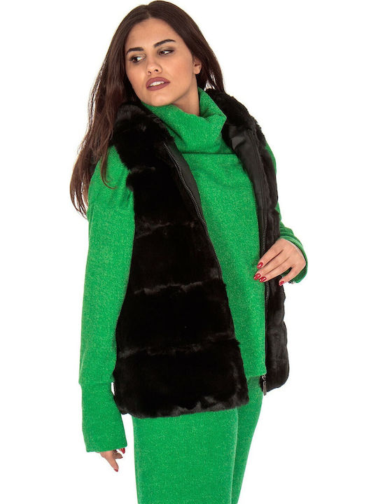 Women's Sleeveless Short Fur Black