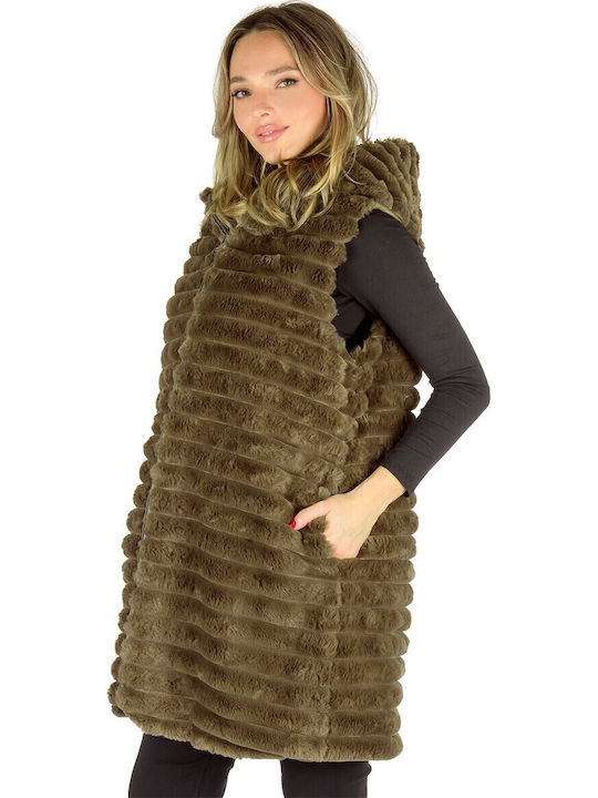 Women's Sleeveless Short Fur Green